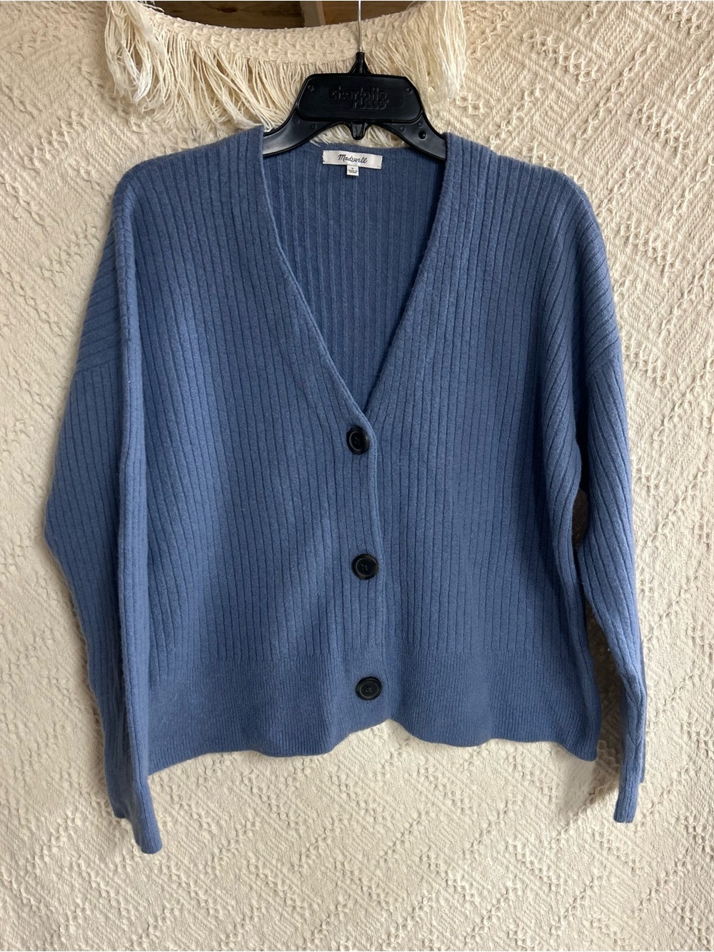 Madewell oversized Blue Ribbed V-Neck Button-Front Cardigan